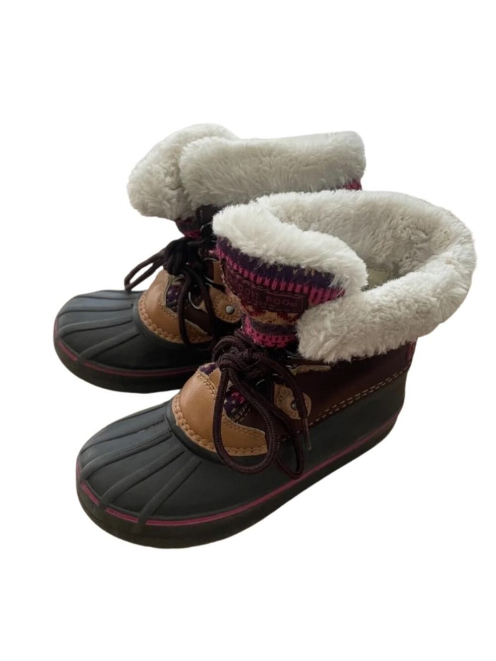 London Fog Girls Brown Pink Black Faux Fur Snow Boots Toddler Girl 12 #0184
